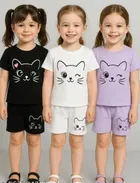 Cotton Blend Printed Clothing Set for Girls, Multicolour, Pack of 3 