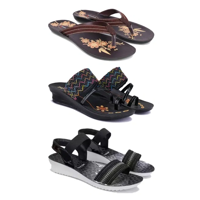 Flats with Heels & Sandals for Women (Multicolor, 6) (Set of 3)