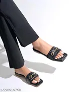 Shoetopia Embellished Black Flat Sandals Size IND-4