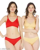 Cotton Blend Solid Lingerie Set for Women 