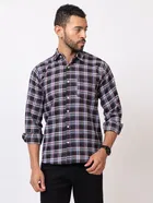 Cotton Blend Checkered Shirt for Men, Black 