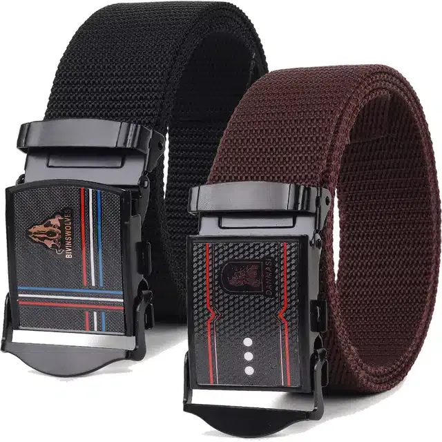 Casual Nylon Belts for Men (Black & Brown, Pack of 2)
