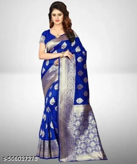 Banarasi Silk Zari Woven Saree for Women (Blue, 6.3 m)