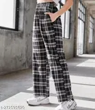 Cotton Blend Checkered Trouser for Women 