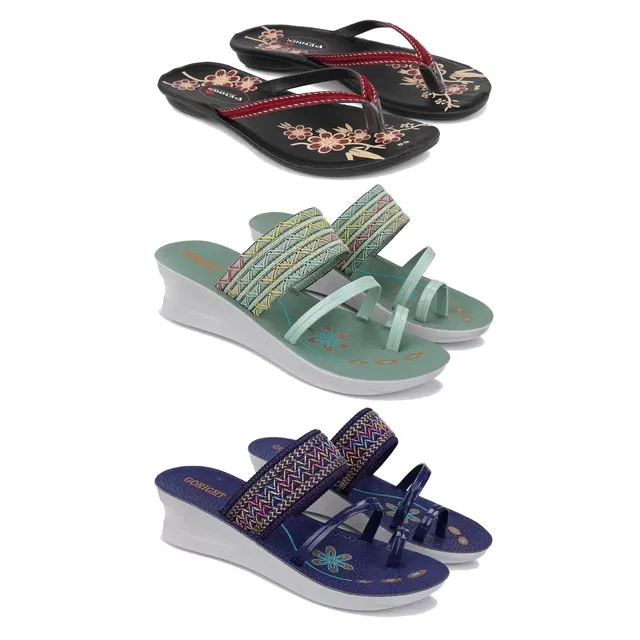 Flats with 2 Pairs Heels for Women (Multicolor, 8) (Set of 3)