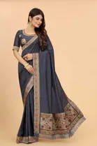 SVB Vichitra Silk Women Jacquard Saree With Un-Stitched Blouse 