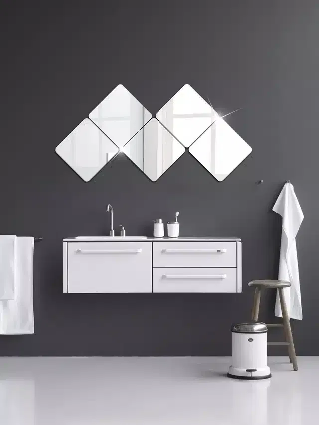 Acrylic Square Shaped Wall Mirror Stickers (Silver, Pack of 5)