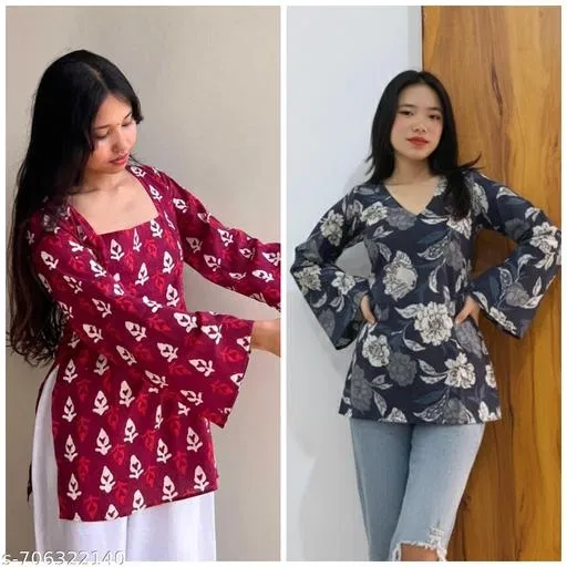Cotton Blend Kurti for Women, Pack of 2 (Blue, XL)