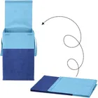 Canvas Laundry Basket,Blue & Black,  