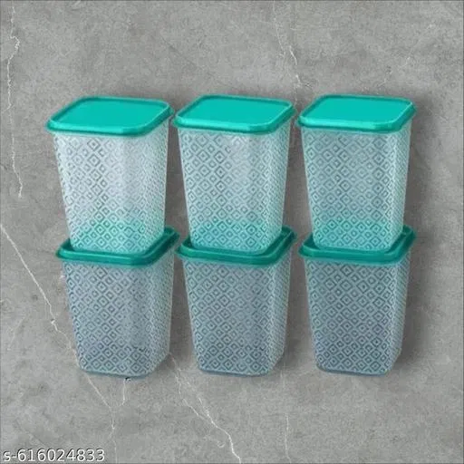 Plastic Storage Containers, Green, Pack of 6 (1000 ml)