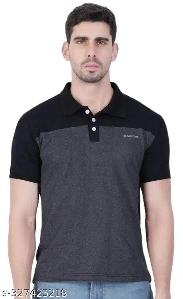 Half Sleeves T-Shirt for Men (Black & Grey, M)