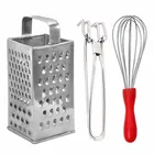 Oc9 स्टेनलेस स्टील 4 in 1 स्लाइसर एंड ग्रेटर & यूटिलिटी पकड़ & एग व्हिस्क फॉर किचन टूल सेट 