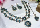Mehandi Finish Golden Shadow Crystals 2 Layer Ethnic Partywear Necklace Set for Women 