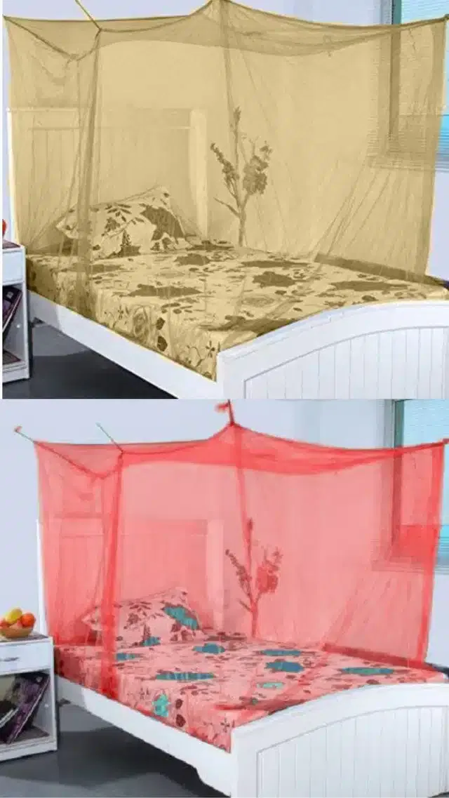 Polyester Single Bed Mosquito Net (Pack of 2) (Yellow & Red, 6x3 feet)