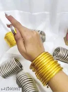 Handcrafted Metal Viral Spiral Golden Cuff Hand Bracelets Bangles Gold Fancy Kade For Women & Girls Round Boho Pack Of 1