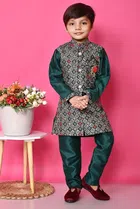 Cotton Blend Embroidered 3 Pcs Sherwani Set for Kids (Bottle Green, 1-2 Years)