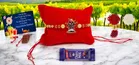 Combo of Metal Rakhi, Greeting Card, Roli  & Chocolate 