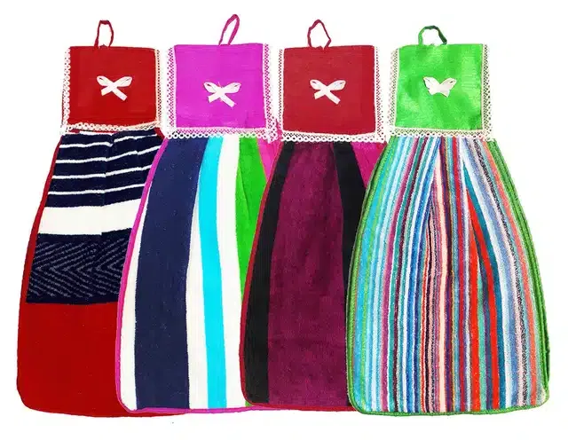 Soft Cotton Double Side Hanging Hand Towel (Multicolor, Pack of 4)