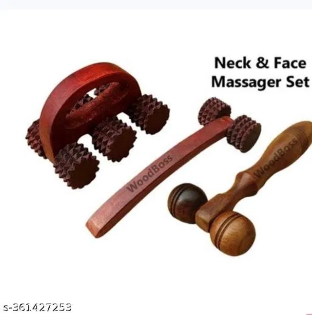 Wooden Body Massager Set (Brown, Set of 3)