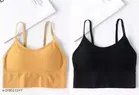 Cotton Blend Bra for Women, Black & Yellow, Pack of 2 