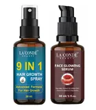 Combo of La'Conde Beauty 9 in 1 Hair Growth Spray & Face Glowing Serum 