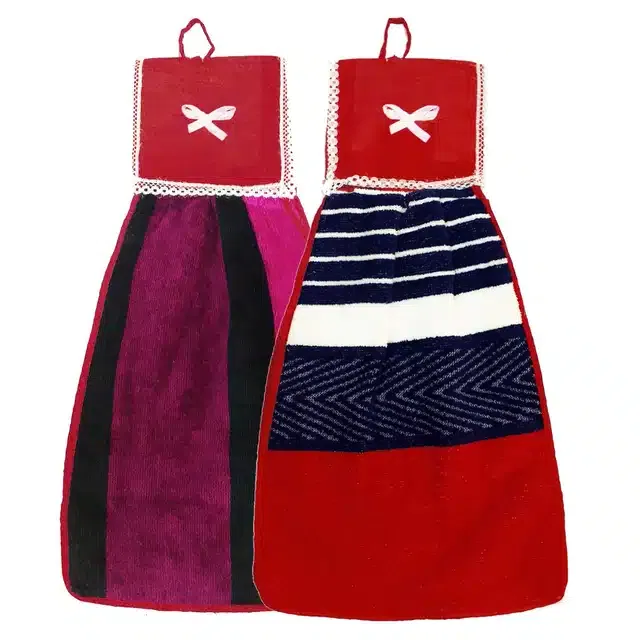 Soft Cotton Double Side Hanging Hand Towel (Multicolor, Pack of 2)