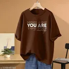 Cotton Blend Printed T-shirt for Women, Maroon 