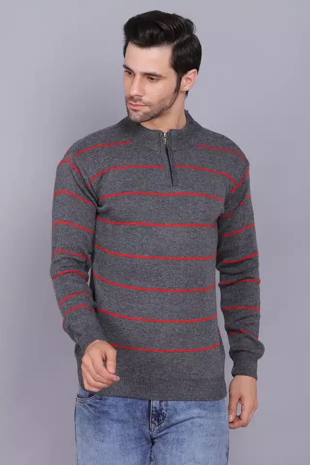 Full Sleeve Sweater for Men (Grey, XL) (J20)