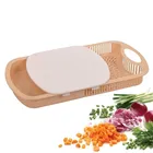 Plastic Chopping Board with Strainer for Kitchen (Cream)