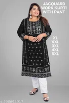 Chanderi Cotton Embroidered Kurti with Pant for Women 