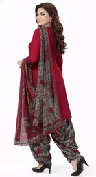 Printed Crepe Unstitched Suit Fabric for Women, Red 