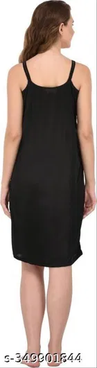 Satin Solid Babydoll for Women, Black 