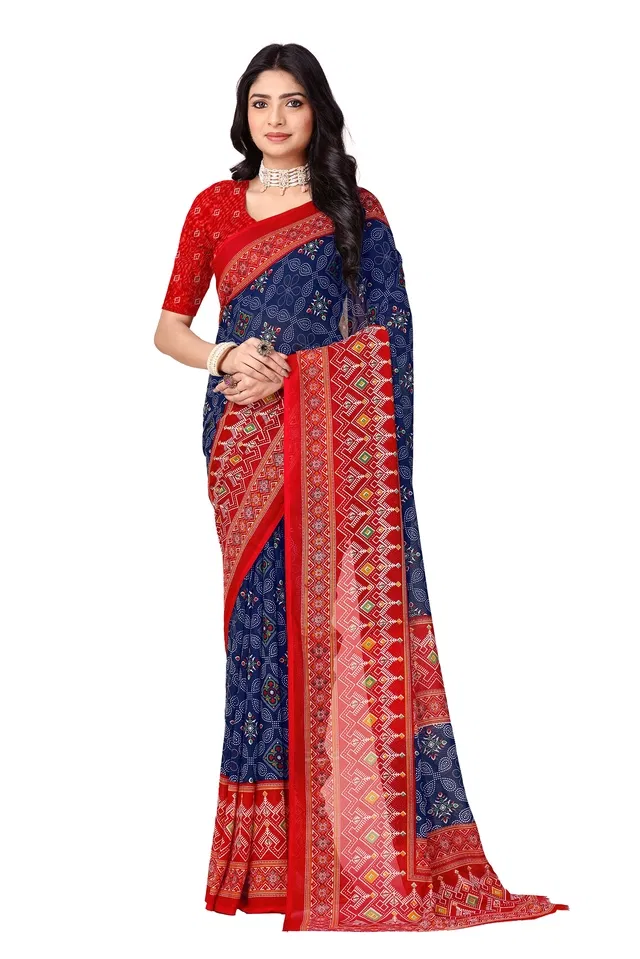 Georgette Printed Saree for Women (Red, 6.3 m)
