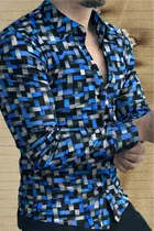 Lycra Geometric Print Shirt for Men, Blue 
