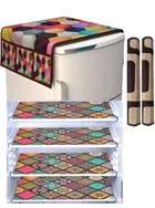 Knit Printed Fridge 4 Pcs Mat with 2 Pcs Handle & Top Cover (Multicolor, Set of 1)