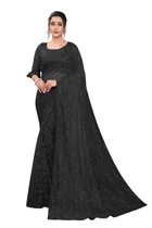 Net Solid Saree for Women 