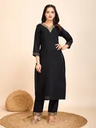Cotton Blend Self Design Kurta with Pant for Women 