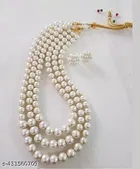 Three line pearl mala with flower pearl earrings/new year necklaces/pearl necklace set/pearl mala