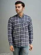 Cotton Blend Printed Shirts for Men, Blue 
