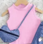 Hosiery Cotton & Denim Printed Clothing Set for Kids, Pink & Blue 