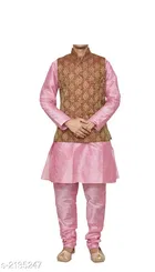 Banarasi Dupion Silk Solid Kurta with Pyjama & Jacket for Men 