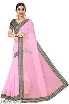 Georgette Solid Saree for Women, Baby Pink 