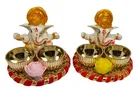 Metal Decoretive Pooja Thali, Multicolour Pack of 2