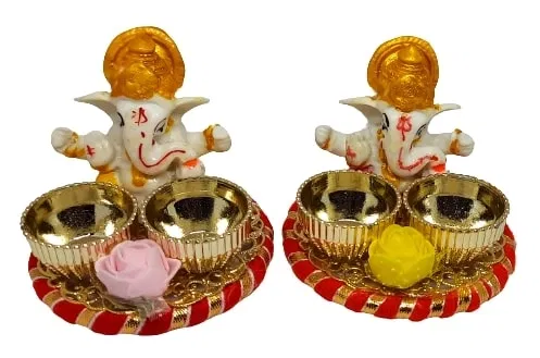 Metal Decoretive Pooja Thali, Multicolour Pack of 2
