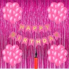 Birthday Decoration Foil Curtains with Banner & 25 Pcs Balloons with Manual Hand Pump (Multicolor, Set of 1)