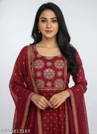 Embroidered Art Silk Gown Kurta Set for Women 