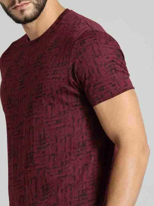 Cotton Half Sleeves Round Neck T-Shirt for Men (Maroon, M)