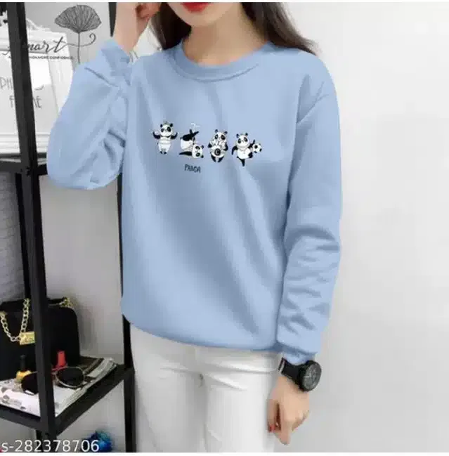 Cotton Blend Printed T-shirt for Women (Aqua Blue, L)
