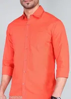 Cotton Blend Solid Shirts for Men, Orange 