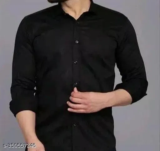 Poly Blend Solid Shirt for Men, Black (L)
